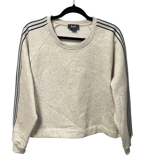 Maeve by Anthropologie Sporty Stripe Crewneck Sweatshirt Light Grey Womens Large - Picture 2 of 7